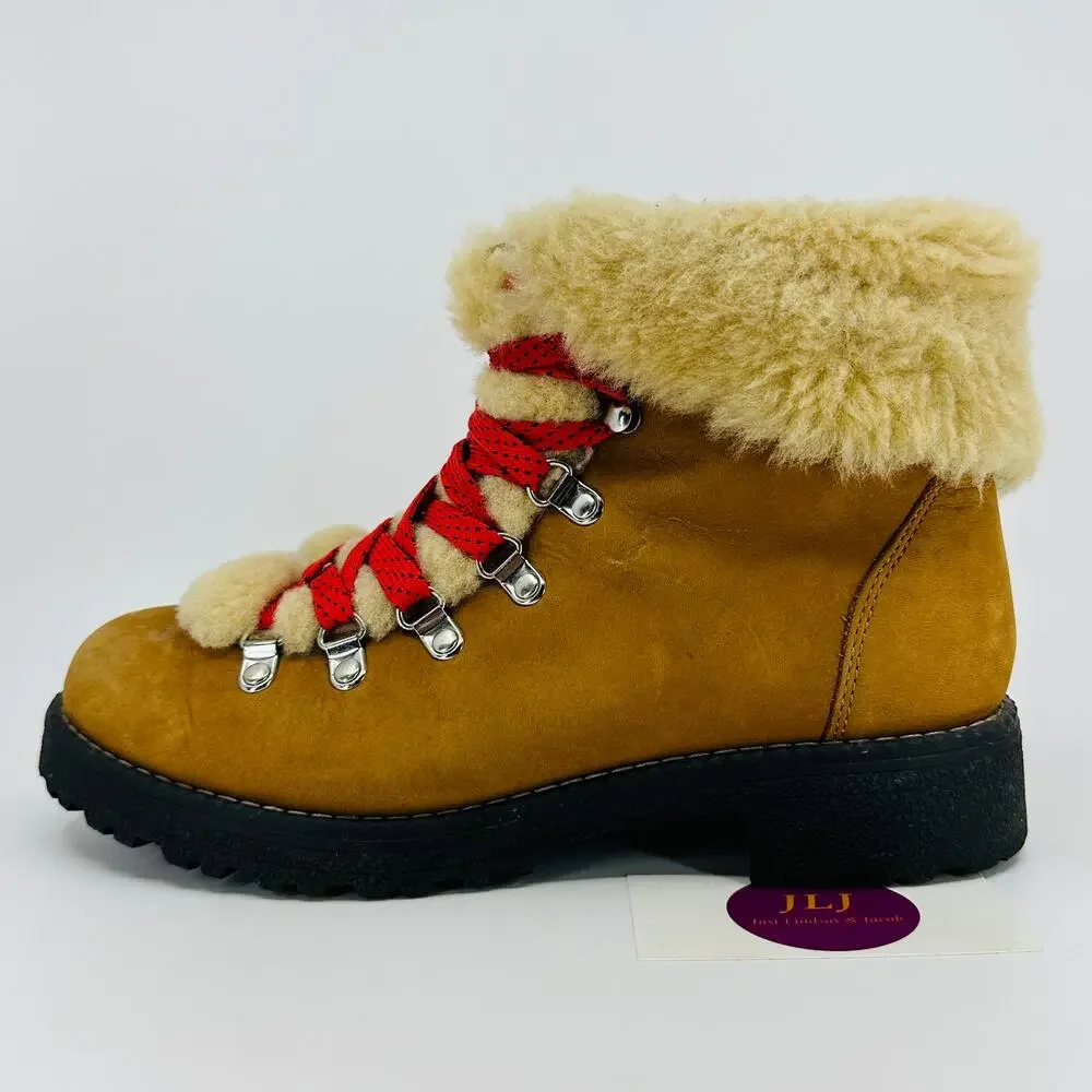 J. Crew Women's Nordic Leather Shearling Hiker Boots Glazed Pecan F8444 Size 8